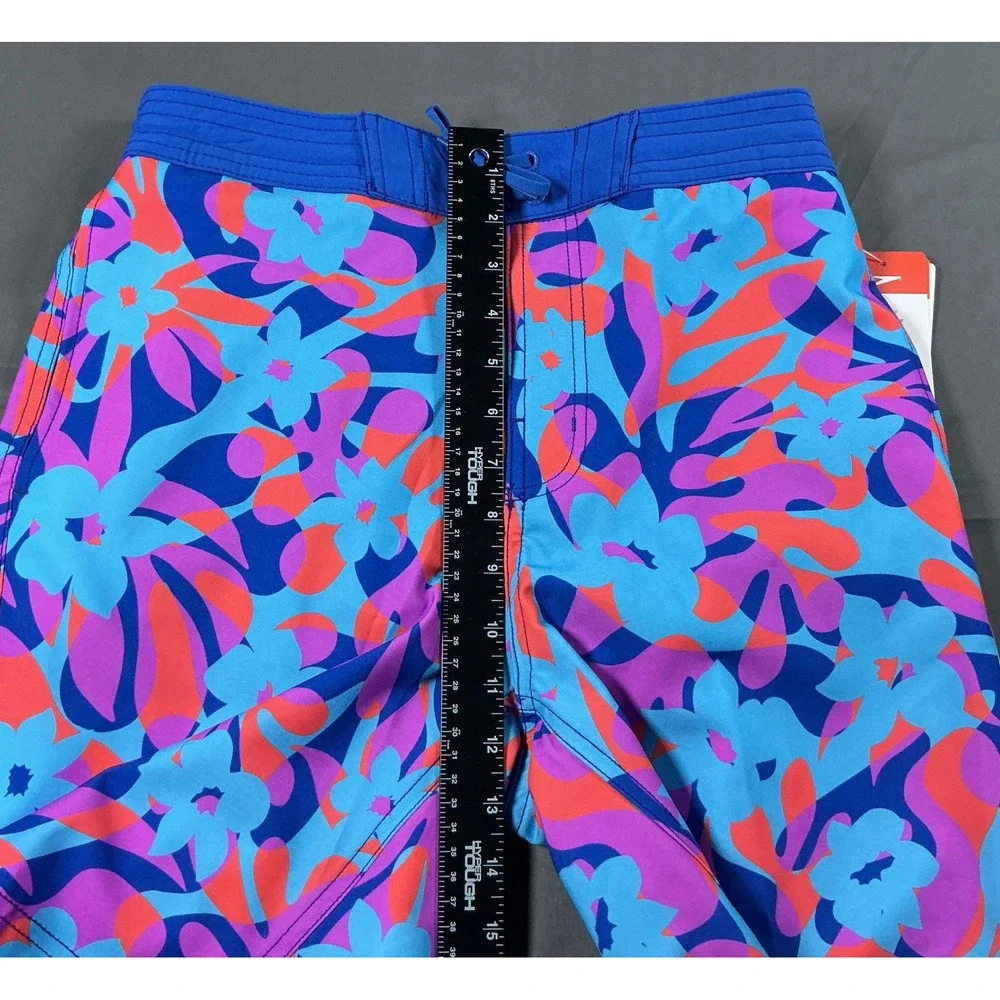 Speedo Mens Floral Print Swim Trunks Blue Orange Board Shorts Small 800464701384
